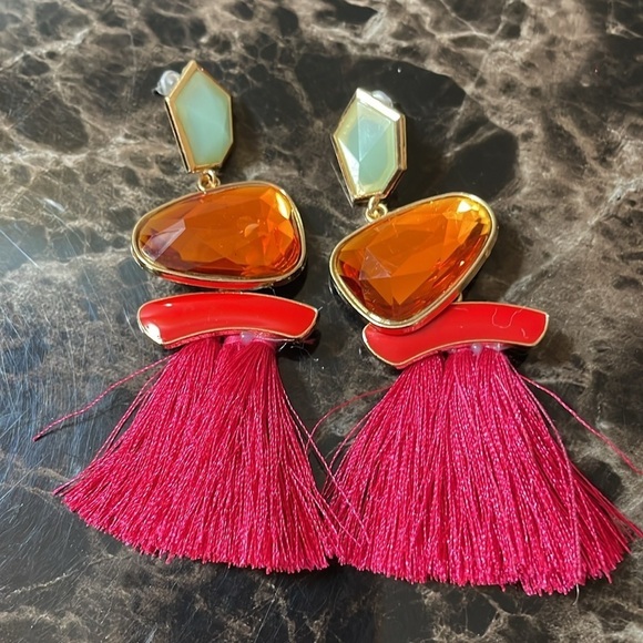 Zara Colorful Stone Gem Tassel Drop Earrings - Picture 5 of 13